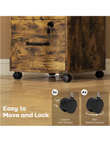 HOMCOM Three Drawer Wood-Effect Filing Cabinet - Rustic Brown