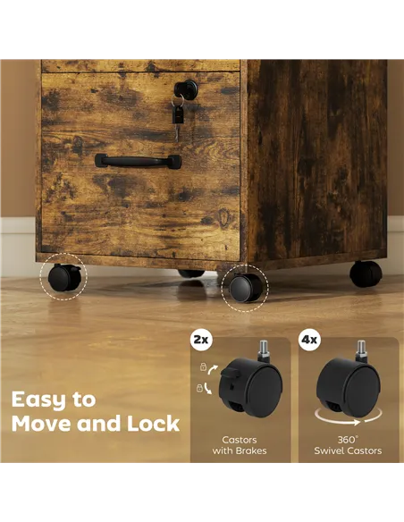 HOMCOM Three Drawer Wood-Effect Filing Cabinet - Rustic Brown