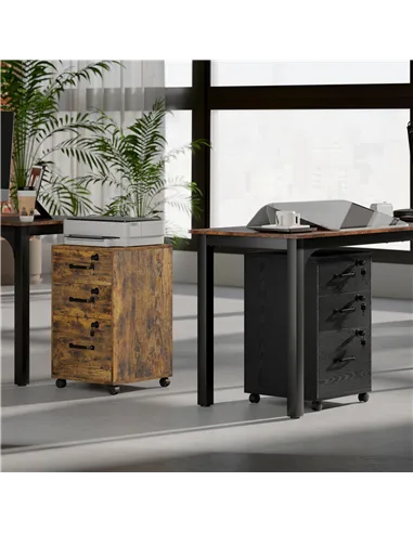 HOMCOM Three Drawer Wood-Effect Filing Cabinet - Rustic Brown