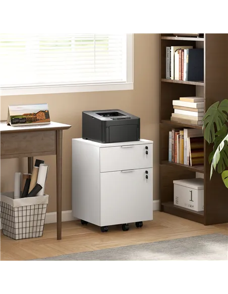 HOMCOM Two-Drawer Lockable Filing Cabinet - White