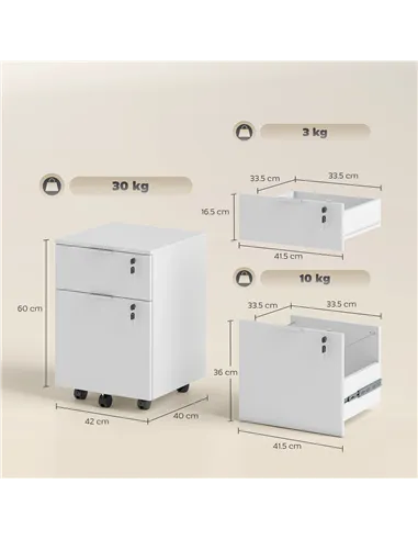HOMCOM Two-Drawer Lockable Filing Cabinet - White