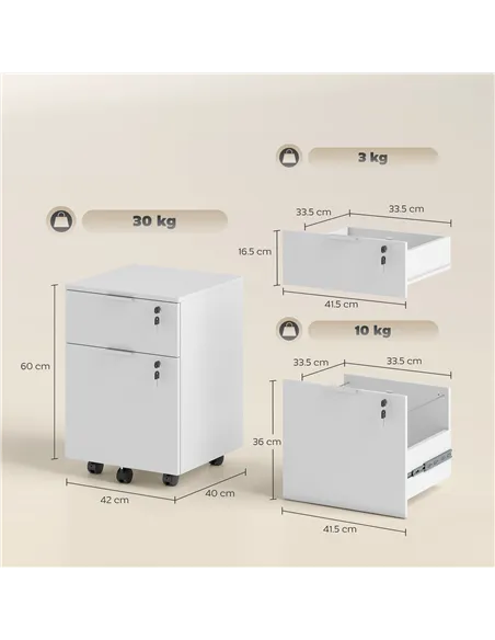 HOMCOM Two-Drawer Lockable Filing Cabinet - White