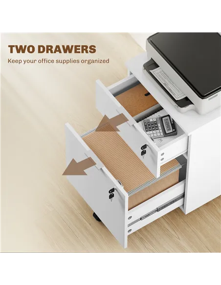 HOMCOM Two-Drawer Lockable Filing Cabinet - White