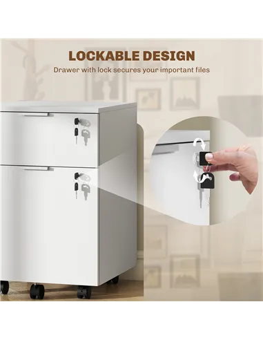 HOMCOM Two-Drawer Lockable Filing Cabinet - White