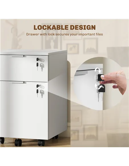 HOMCOM Two-Drawer Lockable Filing Cabinet - White