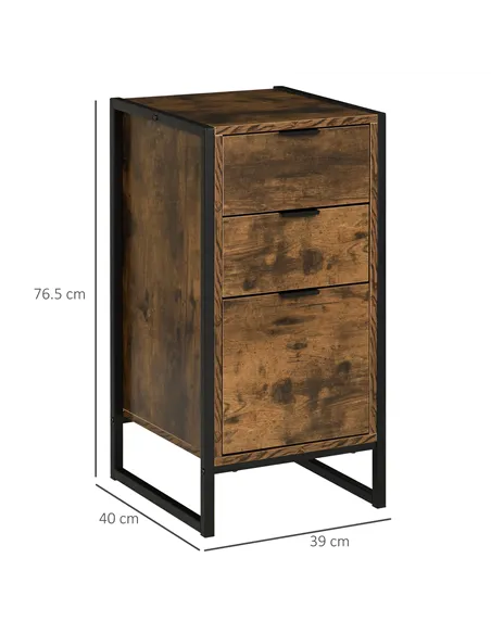 HOMCOM Bedroom Chest of Drawers, Industrial 3-Drawer Dresser, Storage Drawers Unit with Metal Frame for Living Room, Rustic Brow