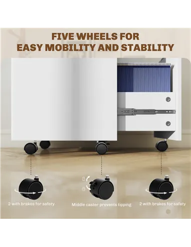 HOMCOM Two-Drawer Lockable Filing Cabinet - White