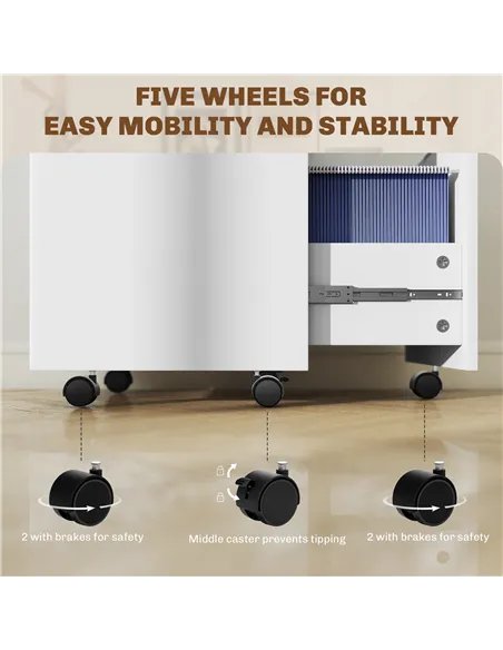 HOMCOM Two-Drawer Lockable Filing Cabinet - White