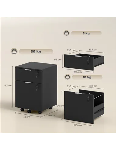 HOMCOM Two-Drawer Lockable Filing Cabinet - Black