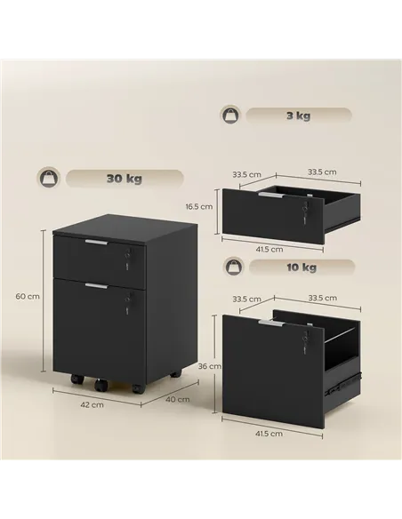 HOMCOM Two-Drawer Lockable Filing Cabinet - Black