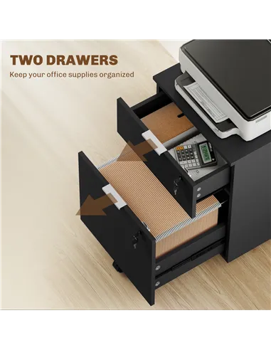 HOMCOM Two-Drawer Lockable Filing Cabinet - Black