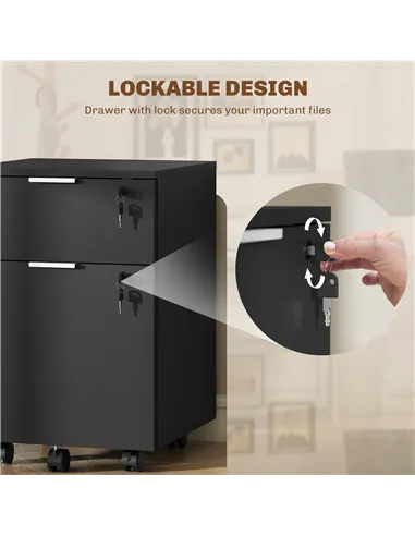 HOMCOM Two-Drawer Lockable Filing Cabinet - Black