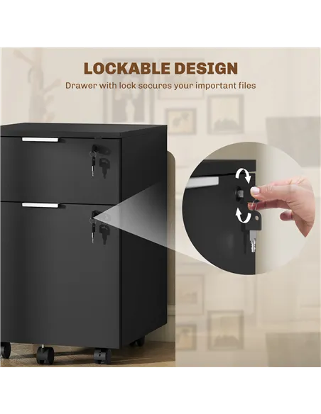 HOMCOM Two-Drawer Lockable Filing Cabinet - Black