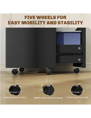 HOMCOM Two-Drawer Lockable Filing Cabinet - Black