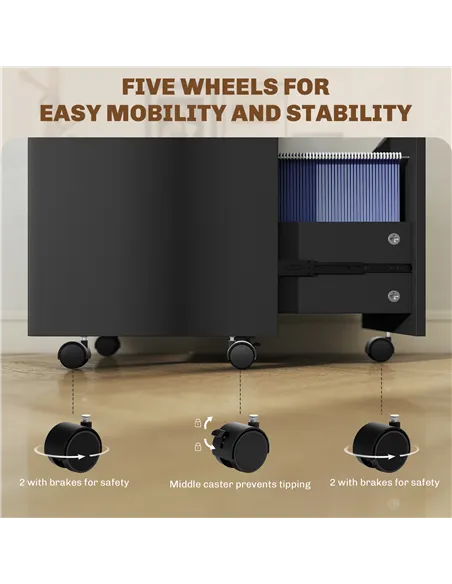 HOMCOM Two-Drawer Lockable Filing Cabinet - Black