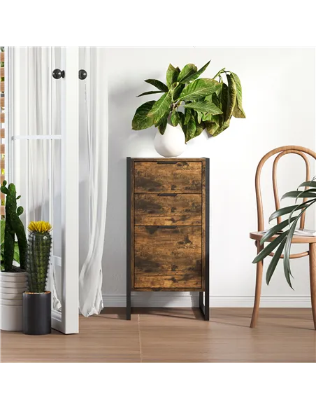 HOMCOM Bedroom Chest of Drawers, Industrial 3-Drawer Dresser, Storage Drawers Unit with Metal Frame for Living Room, Rustic Brow