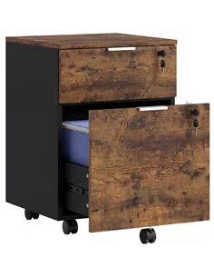 HOMCOM Two-Drawer Lockable Filing Cabinet - Black and Rustic Brown