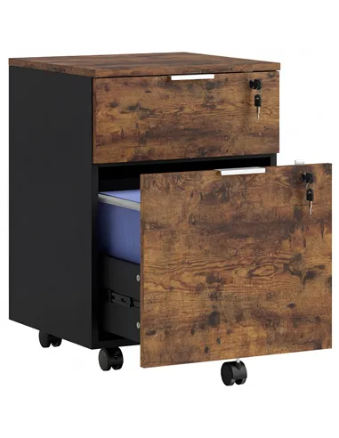 HOMCOM Two-Drawer Lockable Filing Cabinet - Black and Rustic Brown