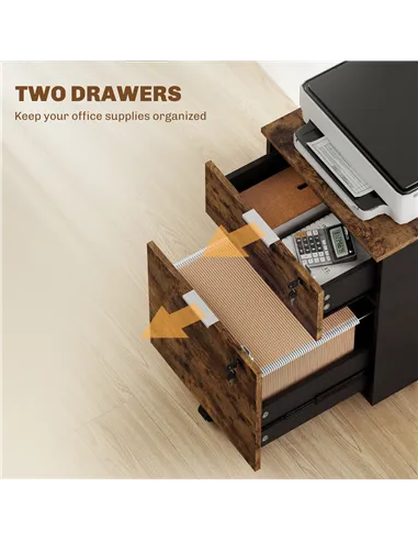HOMCOM Two-Drawer Lockable Filing Cabinet - Black and Rustic Brown