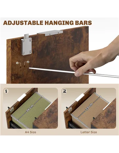 HOMCOM Two-Drawer Lockable Filing Cabinet - Black and Rustic Brown