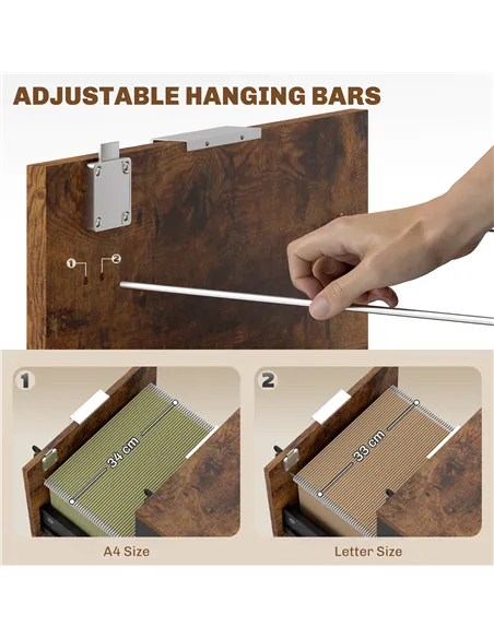 HOMCOM Two-Drawer Lockable Filing Cabinet - Black and Rustic Brown