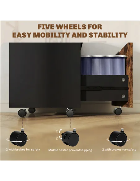 HOMCOM Two-Drawer Lockable Filing Cabinet - Black and Rustic Brown