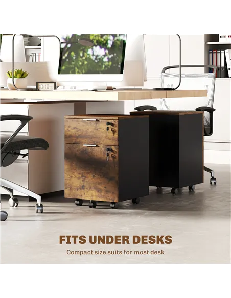 HOMCOM Two-Drawer Lockable Filing Cabinet - Black and Rustic Brown