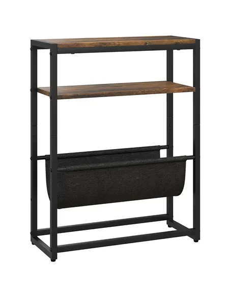 HOMCOM Narrow Side Table, End Table with 3-Tier Storage, V-Shaped Magazine Holder for Living Room, Bedroom, 43 x 18 x 56 cm, Ru