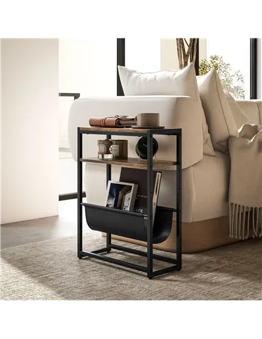 HOMCOM Narrow Side Table, End Table with 3-Tier Storage, V-Shaped Magazine Holder for Living Room, Bedroom, 43 x 18 x 56 cm, Ru