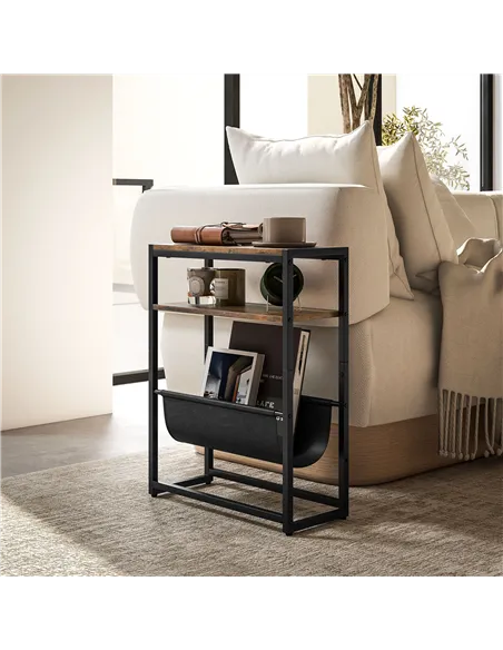 HOMCOM Narrow Side Table, End Table with 3-Tier Storage, V-Shaped Magazine Holder for Living Room, Bedroom, 43 x 18 x 56 cm, Ru