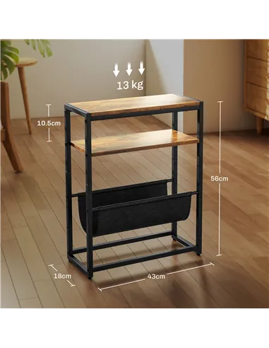 HOMCOM Narrow Side Table, End Table with 3-Tier Storage, V-Shaped Magazine Holder for Living Room, Bedroom, 43 x 18 x 56 cm, Ru