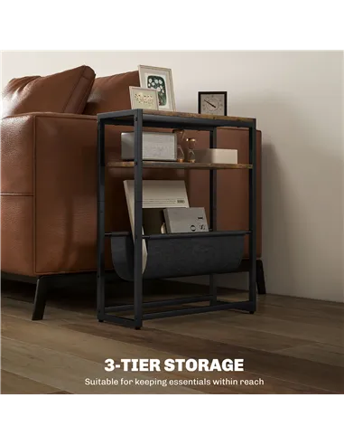 HOMCOM Narrow Side Table, End Table with 3-Tier Storage, V-Shaped Magazine Holder for Living Room, Bedroom, 43 x 18 x 56 cm, Ru
