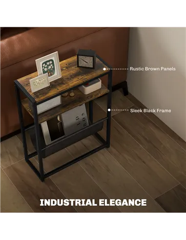 HOMCOM Narrow Side Table, End Table with 3-Tier Storage, V-Shaped Magazine Holder for Living Room, Bedroom, 43 x 18 x 56 cm, Ru