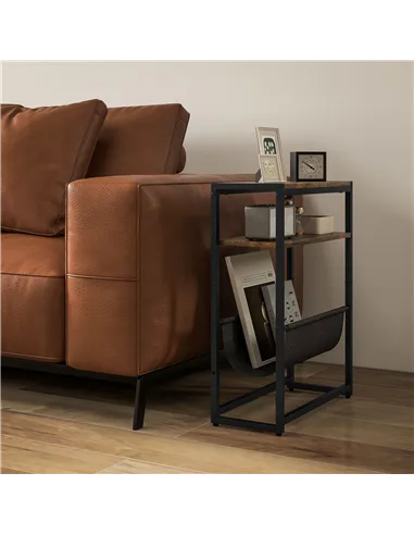 HOMCOM Narrow Side Table, End Table with 3-Tier Storage, V-Shaped Magazine Holder for Living Room, Bedroom, 43 x 18 x 56 cm, Ru