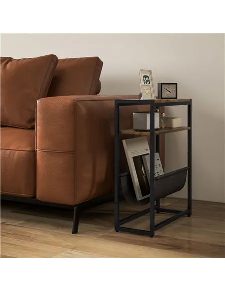 HOMCOM Narrow Side Table, End Table with 3-Tier Storage, V-Shaped Magazine Holder for Living Room, Bedroom, 43 x 18 x 56 cm, Ru