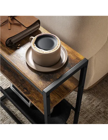 HOMCOM Narrow Side Table, End Table with 3-Tier Storage, V-Shaped Magazine Holder for Living Room, Bedroom, 43 x 18 x 56 cm, Ru