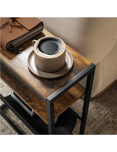 HOMCOM Narrow Side Table, End Table with 3-Tier Storage, V-Shaped Magazine Holder for Living Room, Bedroom, 43 x 18 x 56 cm, Ru