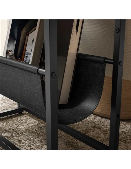 HOMCOM Narrow Side Table, End Table with 3-Tier Storage, V-Shaped Magazine Holder for Living Room, Bedroom, 43 x 18 x 56 cm, Ru