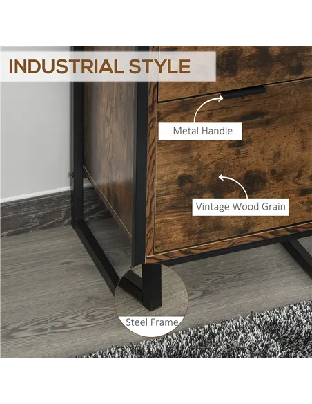 HOMCOM Bedroom Chest of Drawers, Industrial 3-Drawer Dresser, Storage Drawers Unit with Metal Frame for Living Room, Rustic Brow