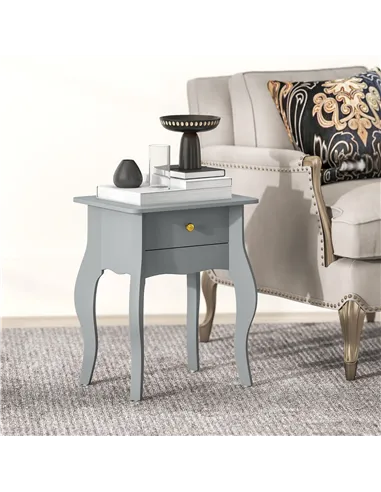 HOMCOM French Style Side Table with Drawer - Grey
