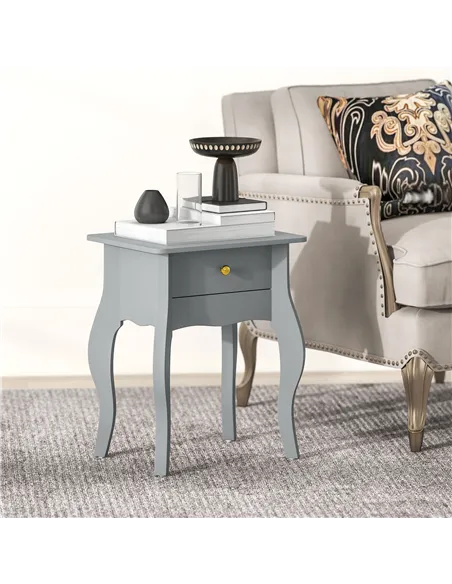 HOMCOM French Style Side Table with Drawer - Grey