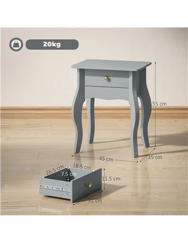 HOMCOM French Style Side Table with Drawer - Grey