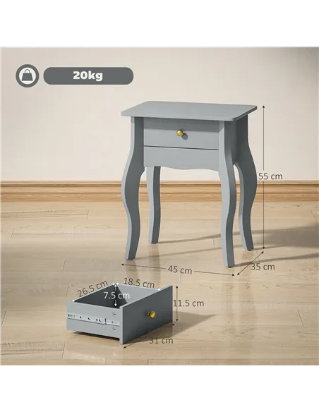 HOMCOM French Style Side Table with Drawer - Grey