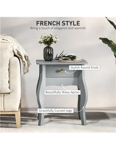 HOMCOM French Style Side Table with Drawer - Grey