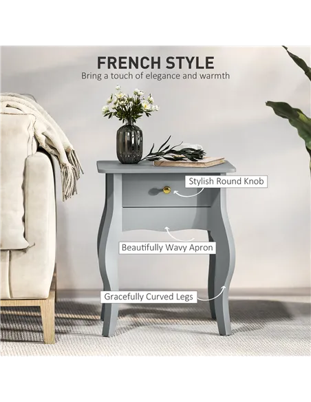 HOMCOM French Style Side Table with Drawer - Grey
