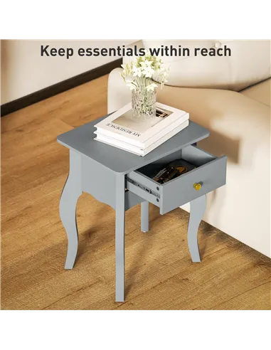 HOMCOM French Style Side Table with Drawer - Grey