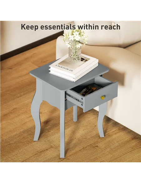 HOMCOM French Style Side Table with Drawer - Grey