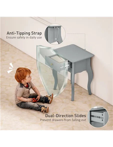 HOMCOM French Style Side Table with Drawer - Grey