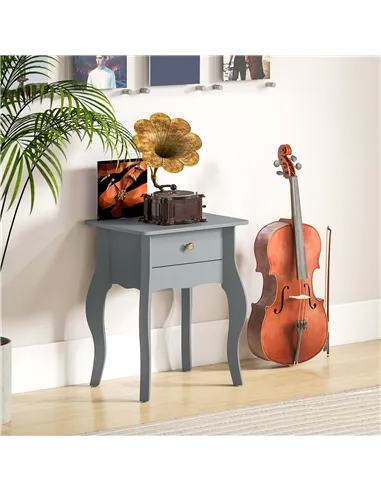 HOMCOM French Style Side Table with Drawer - Grey