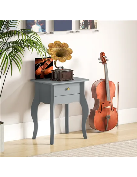 HOMCOM French Style Side Table with Drawer - Grey